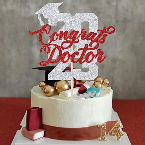 Црвен Сјај Му Честита На Докторот 2023 Торта Топер, Иден Лекар/Класа на 2023/Среќен Ден На Натпреварот, 2023 Доктор Дипломирање Партиски