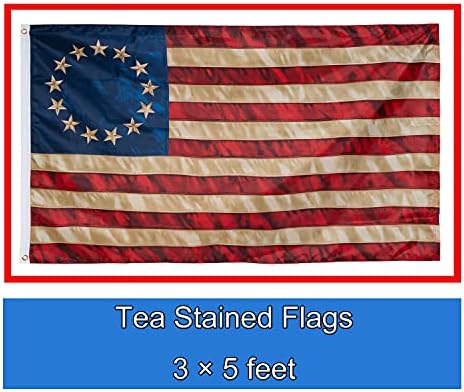 FRF чај извалкано американско знаме Бетси Рос, 3x5 ft Гроздобер САД знаме за надворешни страни, изработено во колонии на 13 starsвезди,