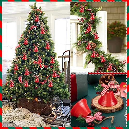 Орнаменти од ingингл Бела за елка, 10 парчиња црвен Божиќ виси украс ingингл sвона за затворено украсување на отворено
