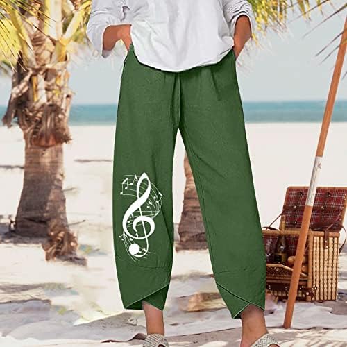 Etkiaенски женски обични панталони со големина 14 женски летни летни делумни печатени еластични еластични половини памучни панталони панталони