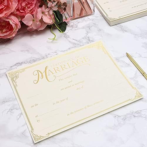 48 пакувања сертификати за брак со рабови на златна фолија за свадбена церемонија, официјални ново -свадби, очекувајќи предлози за брак,