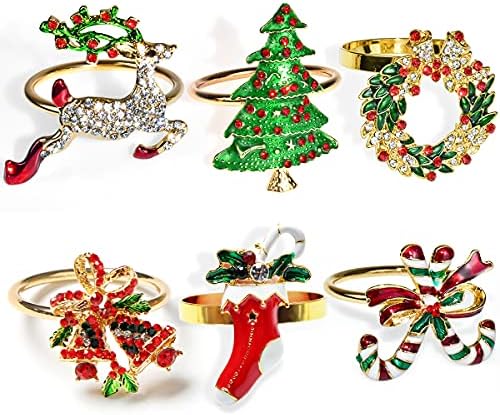 Myityard Божиќни салфетки прстени сет од 6 парчиња, златни салфетки прстени за метални масички за вечера за божиќни свадби Банкет роденденска