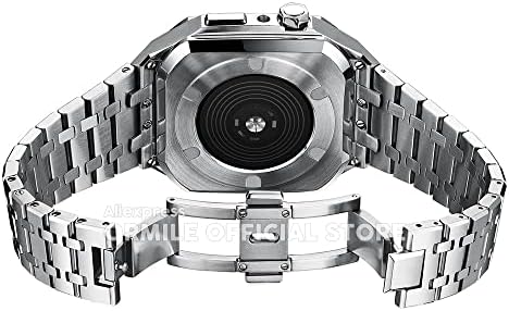 Vevel Watch Band и нараквица за кутии за Apple Watch Series 4 5 SE 6 7 8 44mm 45mm 316L не'рѓосувачки челик АП даб стил за мажи
