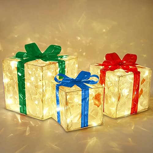 Помоби осветлени кутии за подароци Божиќна декорација, сет од 3 осветлени кутии за подароци Божиќна декорација осветли Божиќни кутии Најдобриот