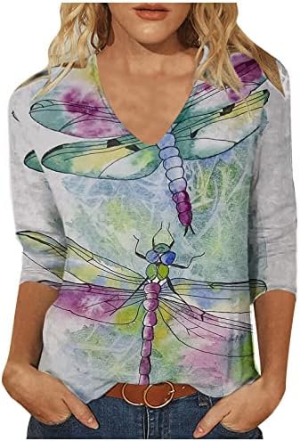 3/4 ракави летни врвови против должината на вратот, должината на лактот, фустани обични цветни туники боемски пролетен врв и блуза