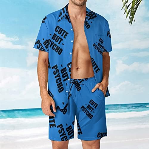 Baikutouan симпатична, но психо -машка 2 парчиња хавајски кошула одговара на секојдневно лабаво копче надолу и шорцеви на плажа,
