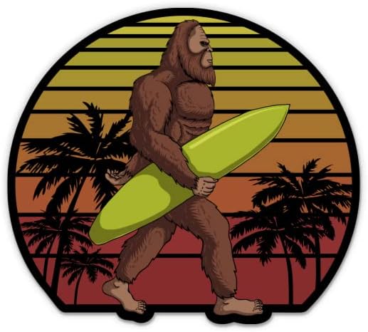 Налепница за сурфање на Bigfoot - налепница за лаптоп 3 - водоотпорен винил за автомобил, телефон, шише со вода - Смешна декорација за