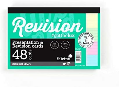 Silvine LuxPad 6x4 картички за ревизија и презентација на лепак - Асортирани бои. 48 картички по подлога, наредени со наслов.