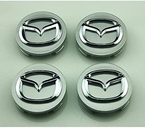 4 парчиња сребро 56мм/2.2in компатибилен со центрите на центарот на тркалата Mazda за капачиња на центарот на тркалата