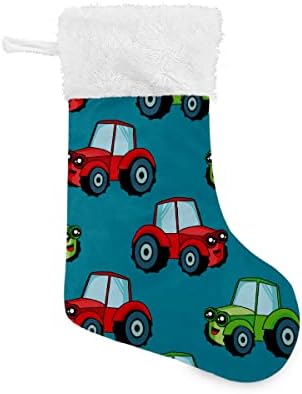 Божиќни чорапи симпатични картонски автомобили Камиони образец бела плишана манжетна Мерцеризирана кадифена семејна празник персонализиран