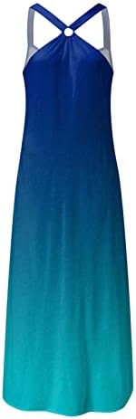 Модни жени обичен вкрстен врат лабав печатен џеб со долг фустан со отворен фустан со отворен фустан