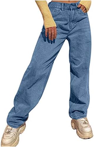 Женски гроздобер фармерки со пламен со средно кревање класични фармерки панталони се протегаат ситни панталони за тексас жени жени цврста боја подигање џегингс
