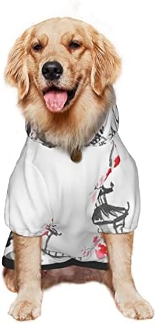 Големо кучиња худи јапонски-цвет-цветник за домашно милениче џемпер со капа со мека мачка облека, голем палто