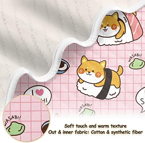 Swaddle Clainte Shiba Inu Sushi Cotton Conte за новороденчиња, примање ќебе, лесен меко залепено ќебе за креветчето, шетач,