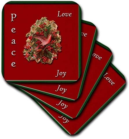 3dRose CST_169906_1 Љубов, Мир, Радост Холи &засилувач; Божиќ Кактус Со Гулаб Меки Подлоги,