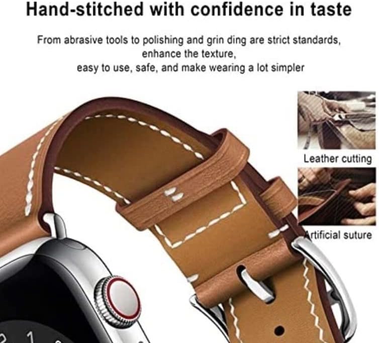 Soleil Leather Band компатибилен со Apple Watch Band 38mm 40mm 41mm 42mm 44mm 45mm, лента за замена за Apple Watch Series 7 6