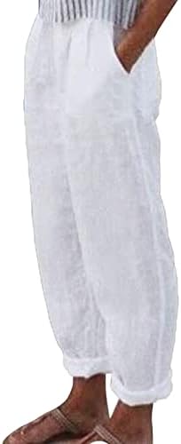 Женски постелнина панталони летни обични памучни панталони со високи памучни памучни панталони со џогери со џебови со џебови