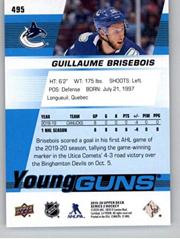 2019-20 Горна палуба 495 Guillaume Brisebois Young Guns RC RC Dookie Vancouver Canucks NHL Hockey Trading Card