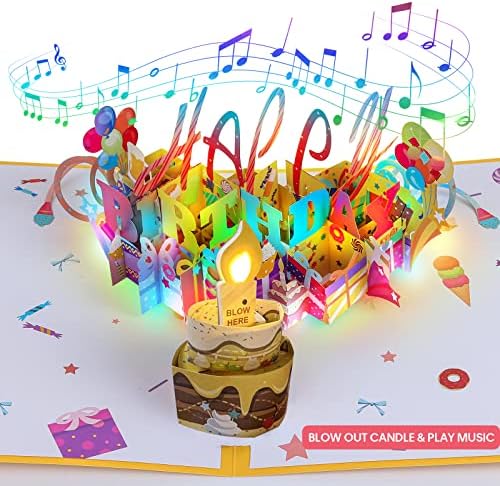 3д Музичка Роденденска Картичка, Светлосна Свеќа ШТО Може Да Се Дува, 3д Роденденски Скокачки Картички Со Музика, Издувајте Ја Лед-Светлосната