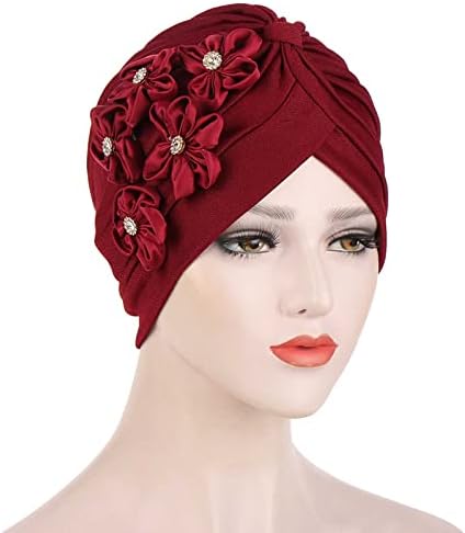 Зимски жени бени капачиња случајни пет мали цвеќиња цврста глава капа капаче за глава, муслиманска турбанска капа, капачиња за глава