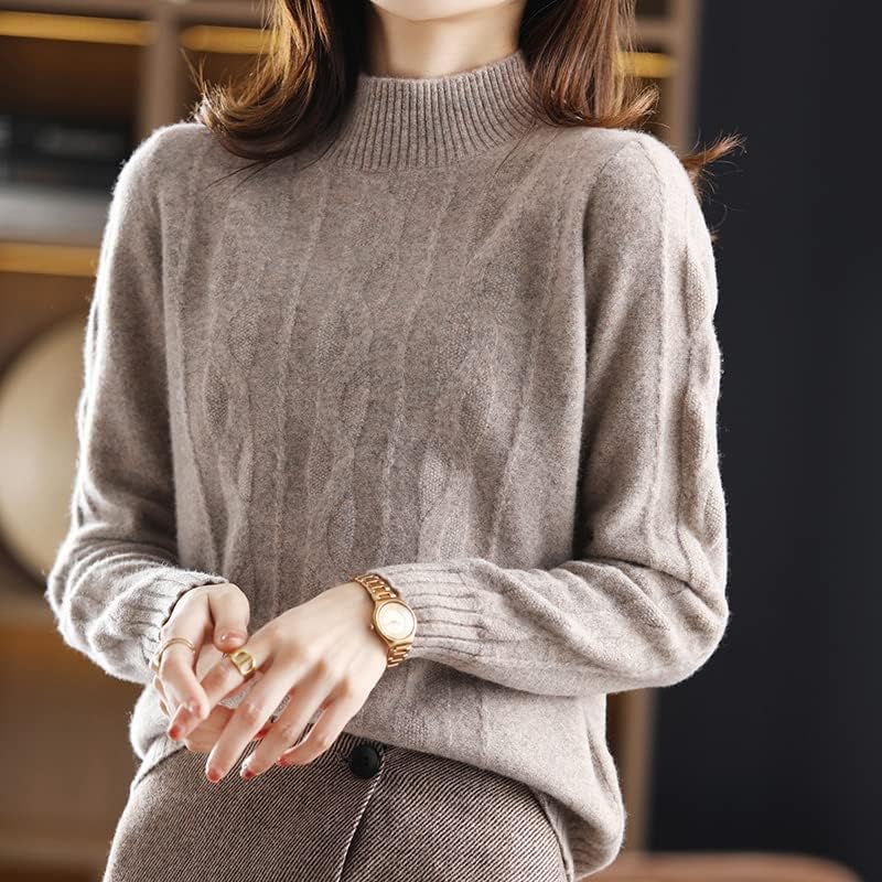 Angxiong боја половина висок врат жени зимски топол топол лежерен пулвер плетен волна џемпер
