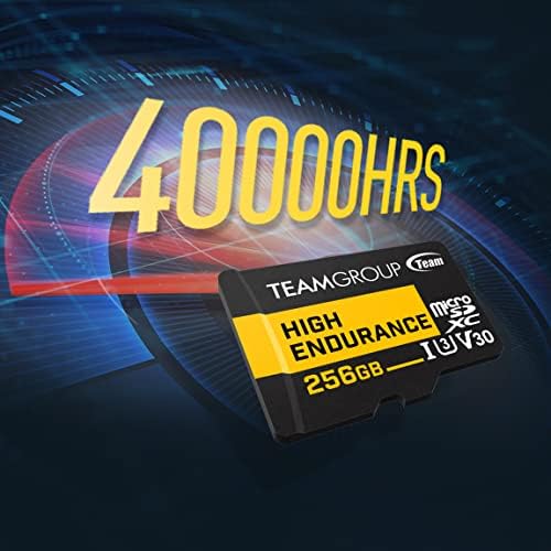 TeamGroup High Endurence 256 GB Micro SDXC UHS-I U3 V30 4K 100MB/S Стабилна трајна долготрајна флеш меморија за безбедносна камера, 4K & Full HD видео снимање на тој начин DX256GIV3002