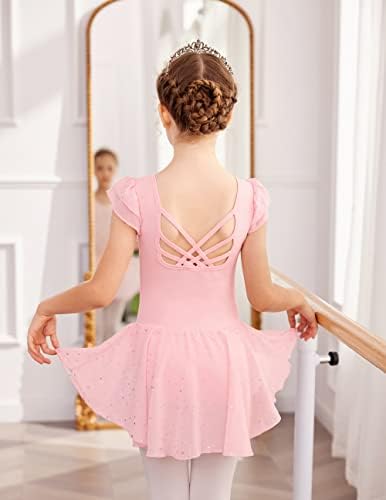 Девојки на Аршинер Сјајни рафли Балет Леотард со здолниште Крис-Крос назад танцови фустани