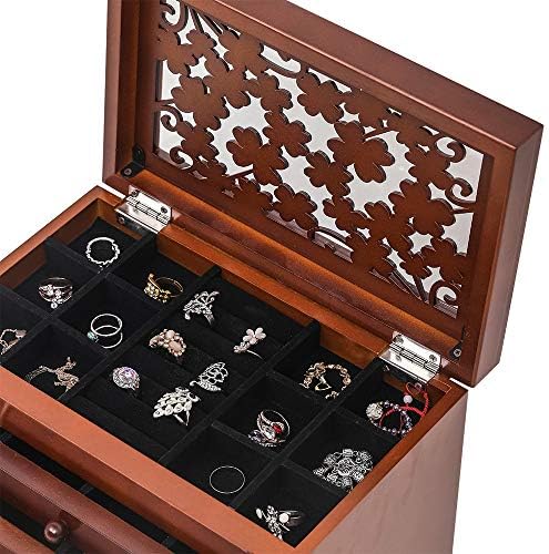 Јубтк Голема Дрвена Кутија За Накит 6 Слоја Голем Организатор На Накит Дрвена Кутија За Складирање Кутија со 5 Фиоки За Жени