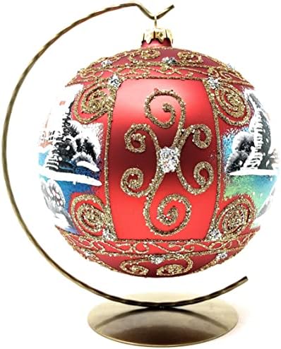Божиќен украс на полска галерија, сценографија со зимски село, разнесена стаклена топка 6-инчен