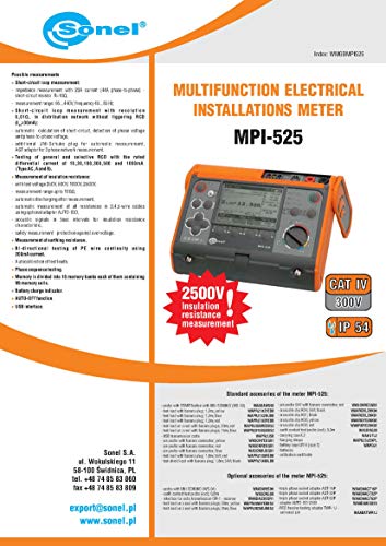 Sonel MPI-525 Multifunction Electric Installation Meter ISO 2500V CAT IV 300V