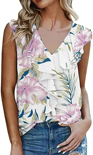 Елек за жени лесна лето лето O/v-врат кошула блуза печати мода камизола опуштена вклопена на отворено бохо плажа работа врвови