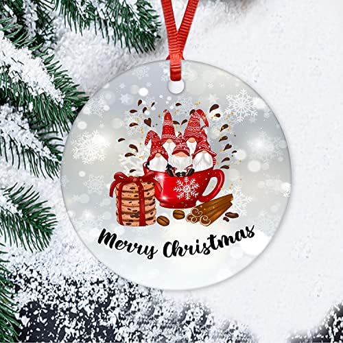 Арогелд Среќен Божиќен круг Керамички украс Гном Божиќен рамен порцелан чувал Божиќни дрвја празници Декорација на забава со двојно печатено,