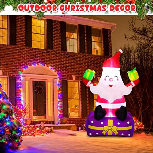 6ft надувување Дедо Мраз Божиќ Дедо Мраз со кутии за подароци дуваат двор декор Божиќни украси на отворено, вградени LED светла со