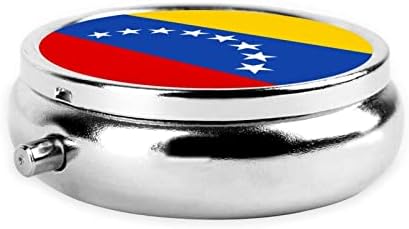 Знаме на кутија за пилули во Венецуела, кутија со тркалезна пилула, метална кутија со пилули со три оддели, лесен за носење