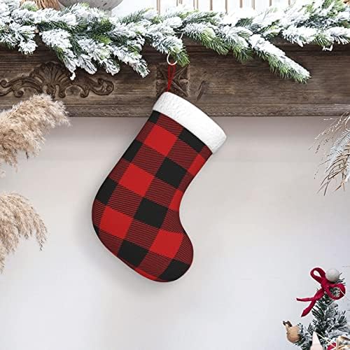 Yilequan 18 инчи Божиќни чорапи класични чорапи, црвено црно биволо проверка, за украси за семејни празници Божиќни забави