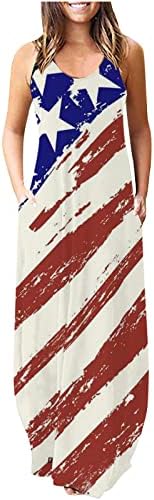Panoegsn Американско знаме макси фустани женски плус големина без ракави фустан 4 -ти јули Ден на независност Фустан летен случај