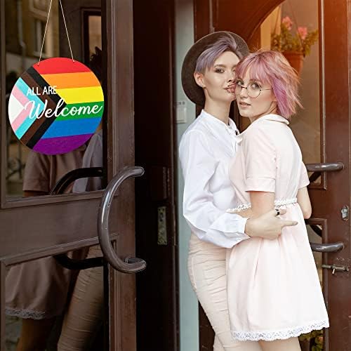 Haoooryx 2pcs геј гордост напредок гордост виножито венец дрвена висечка врата знак декорација, ЛГБТ дрвена врата знак плакета геј гордост