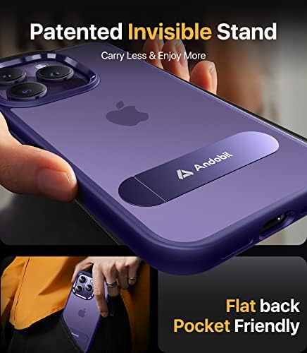 Andobil за iPhone 14 Pro Case со штанд [Вграден невидлив удар] [Заштита на воено одделение] Шокапорен проucирен тенок заштитен случај за iPhone 14 Pro 6,1 инчи 2022, мат виолетова