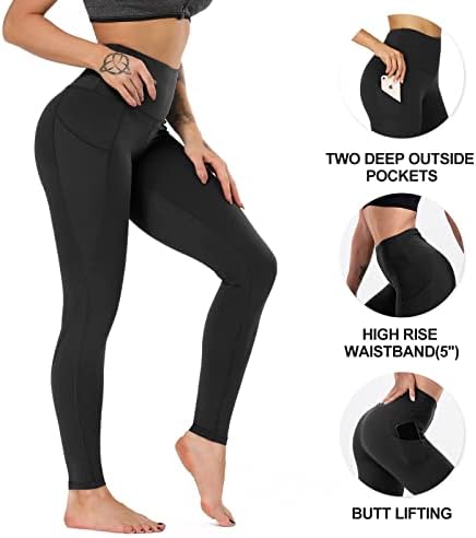 Хлтпро 4 Спакувајте Хеланки Со Џебови За Жени-Црни Јога Панталони За Контрола На Стомакот Со Висок Струк За Вежбање