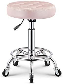 Бар столче на тркалото ， столче за гаража со розова синтетичка кожа седиште ， прилагодлива висина 45-59 см ， Поддржана тежина 160