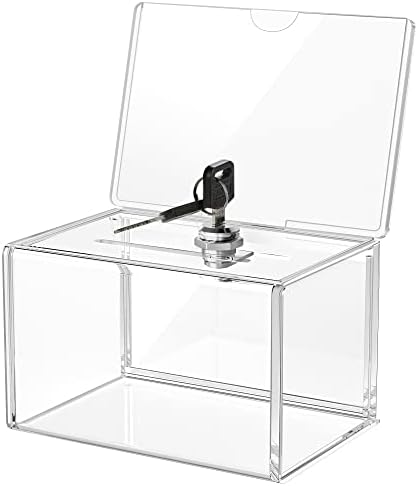 Кутија за донации на акрилик MaxGear со држач за заклучување и знаци, чисти кутии за донации на гласачки кутии за прибирање финансиски