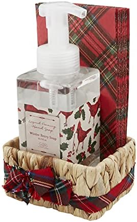 Кал пита, Тартан Божиќна зимска миризлива сапун и салфетка корпа, 17 мл | Салфетки 7,75 x 4 2,5 x 4,25