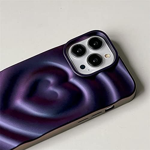 iPhone 14 Pro Max Љубов Срце Случај, Мода Симпатична Мека Силиконска Виолетова 3D Срце Вода Бранување Блинг Сјај Шок Отпорни На Жени Девојки