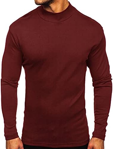 Менс основен слој топли кошули со средна тежина со долга ракав термички кошула врвови цврсти бои основни маички удобни меки