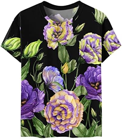 Летни врвови за жени 2023 врвови за кратки ракави, облечени обични летни графички цветни печатени трендовски блузи туники