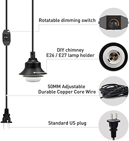 Индустриски приклучок ICWUENG во комплет за висечки светло, комплет за светло со приврзоци со кабел од 450 см, гроздобер продолжение за висечки