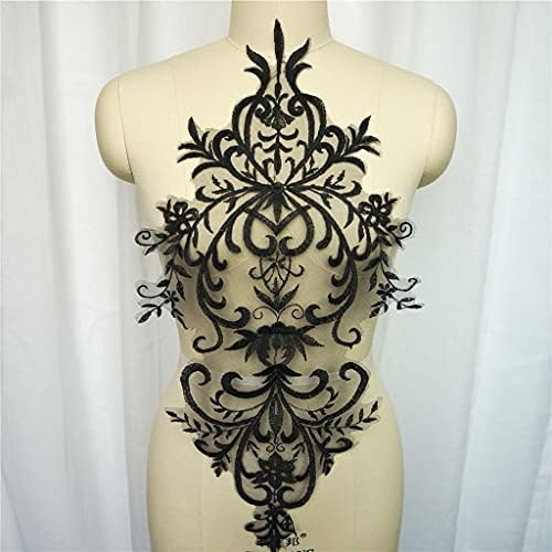 Pdgjg црна чипка ткаенина везена везена наметка за венчавки, барокни исечоци од јака, шивајте на закрпи за фустан DIY декорација