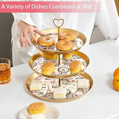 Торта стои сет од 3, романтичен Пари Елфел кула Подигач за подножје, десерт за десерт за свадба за славење за бебиња за бебиња за бебиња,