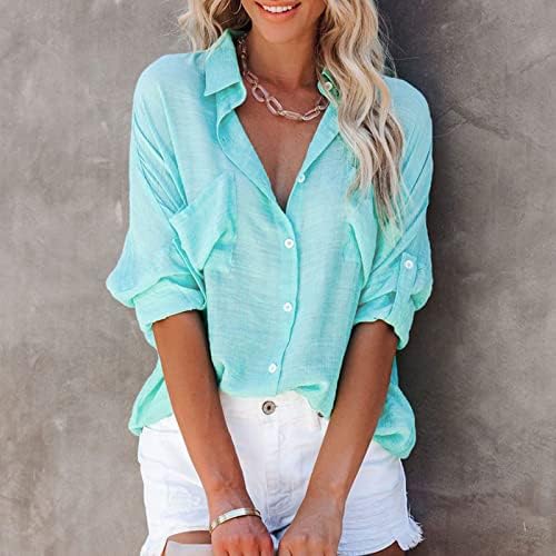 Долги блузи со кратки ракави за дами есен летно деколте за основни блузи маица тинејџерска девојка копче КТ