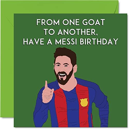 Работи4 Смешни роденденски картички за мажи - Коза Меси - Фудбалска фудбалска среќна роденденска картичка за пријател тато брат син внук